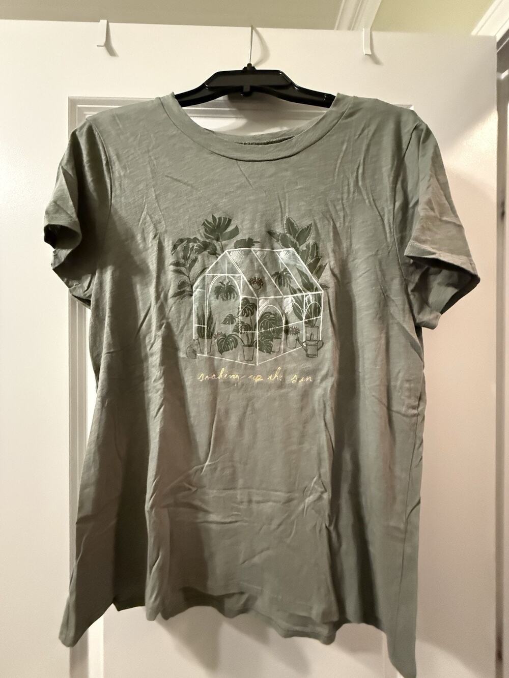 LOFT Outlet Womens XL Greenhouse Plant Graphic T Shirt Sage Green Botanical